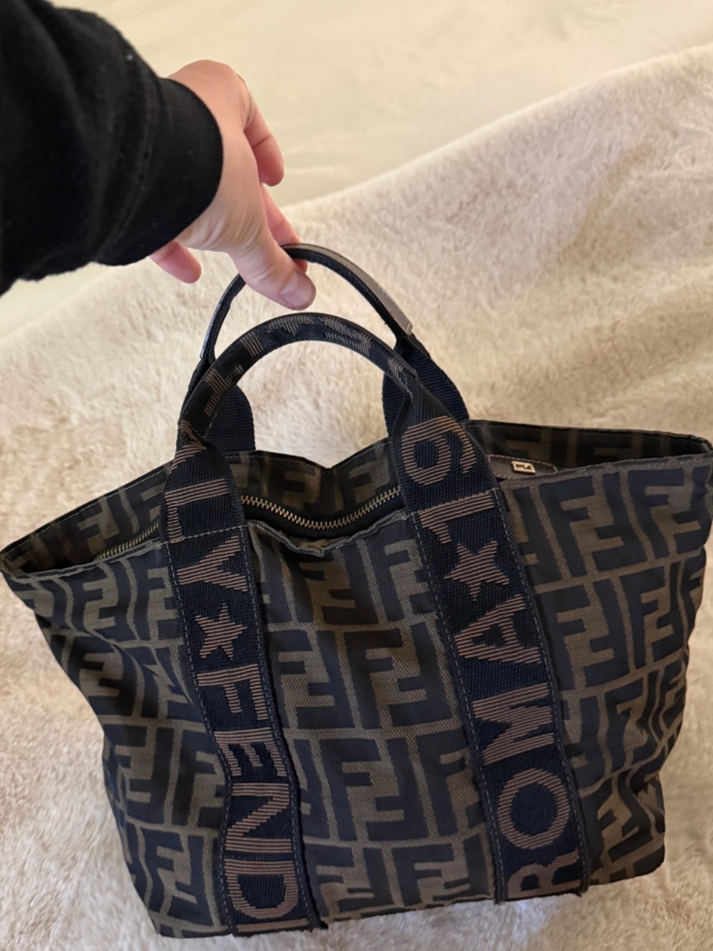 Fendi Black and Brown FF Logo Tote